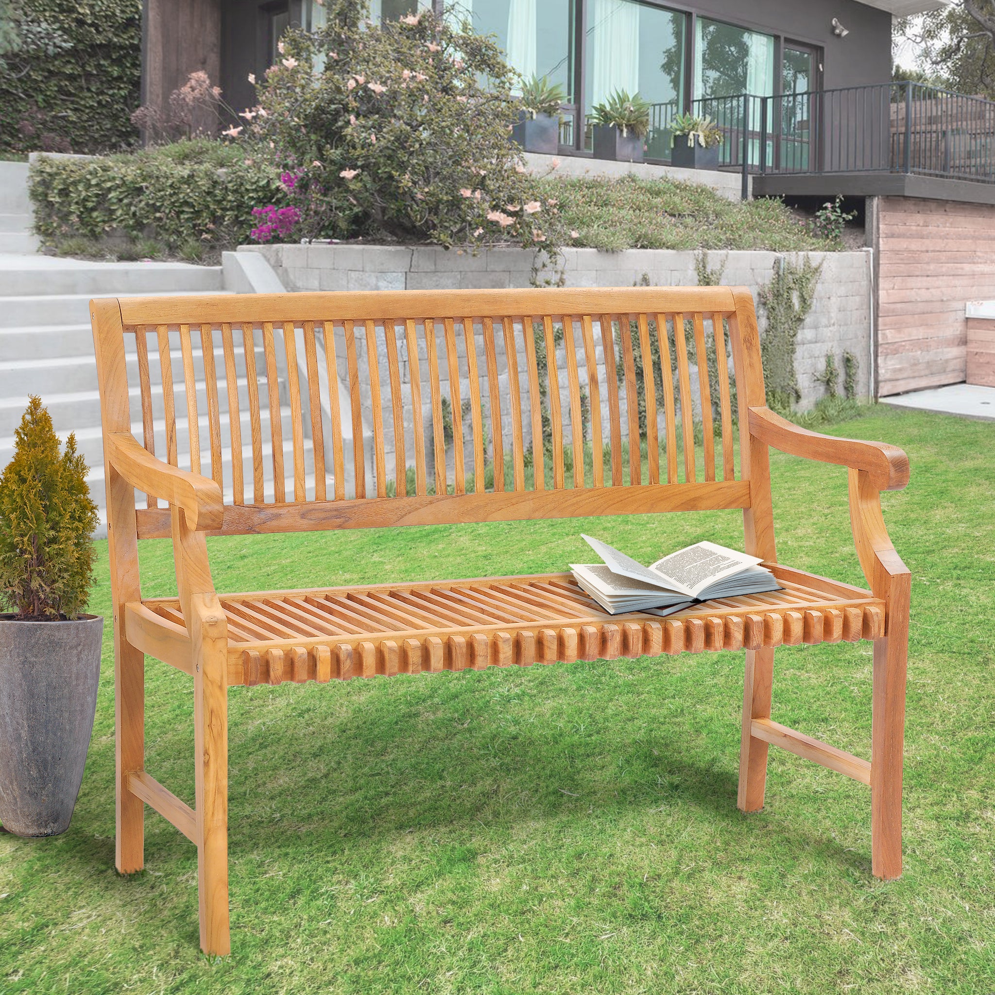 Castle Bench Teak Wood Castle Bench with Arms, 4 ft by Chic Teak only $625.63