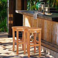 Teak Wood Santiago Round Barstool, 30 inch - Chic Teak