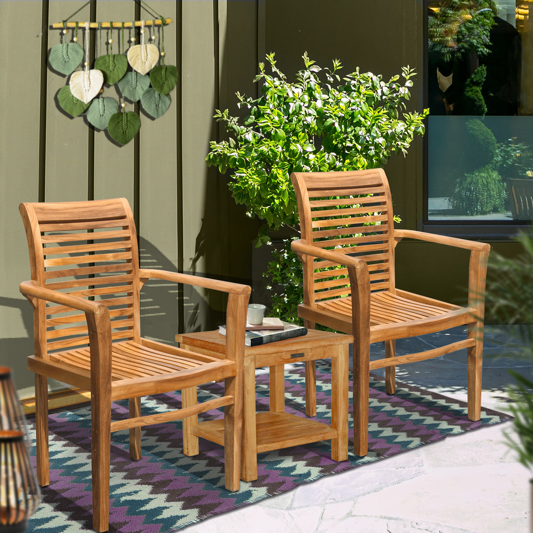 Set Of 4 Teak Stacking Garden Chairs - Natural Wood, Fully Assembled, Indoor/Outdoor