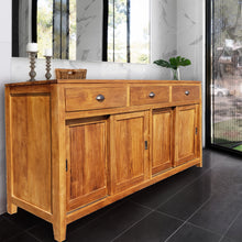Waxed Teak Wood Bastia Bathroom Linen Cabinet with 3 drawers & 4 sliding doors