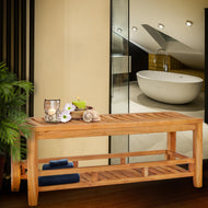 Teak Wood Nassau Shower Stool / Bench with Shelf, 47 inch - Chic Teak