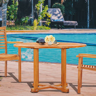 Teak Wood Hatteras Round Outdoor Patio Dining Table, 48 Inch - Chic Teak