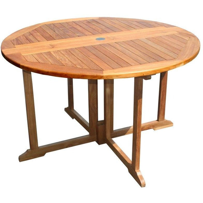 Teak Wood Butterfly Round Outdoor Patio Folding Table, 47 Inch by