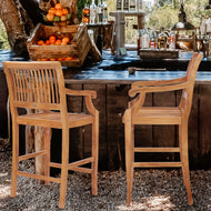 Teak Wood Castle Barstool with Arms - Chic Teak