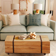Teak Wood Hanover Coffee Table With Wheels - Chic Teak