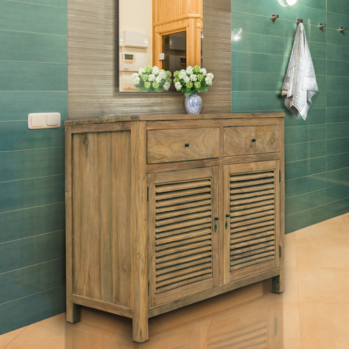 Recycled Teak Wood Tarragona Bathroom Linen Cabinet with 2 Doors & 2 Drawers