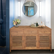 Recycled Teak Wood Tarragona Bathroom Linen Cabinet with 3 Doors & 3 Drawers - Chic Teak