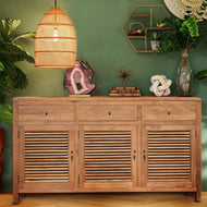 Recycled Teak Wood Louvre Cabinet with 3 Doors & 3 Drawers - Chic Teak