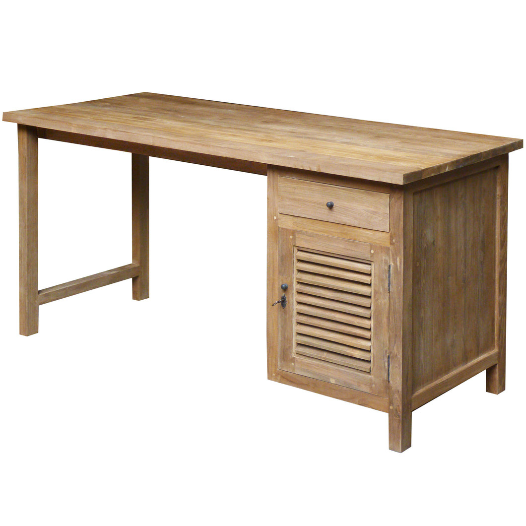 Recycled Teak Wood Brux Art Deco Writing Desk with 3 Drawers by