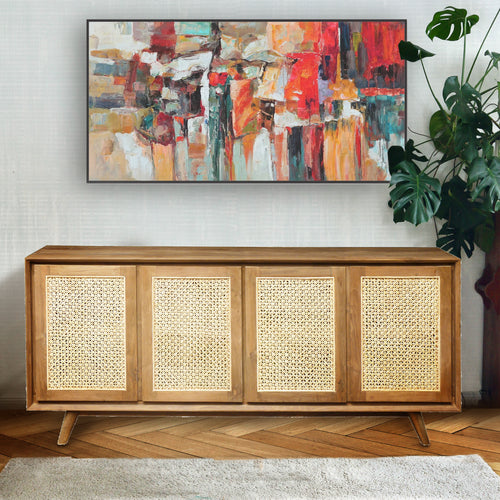 Recycled Teak Wood West Indies Rattan Chest with 4 Doors - Chic Teak