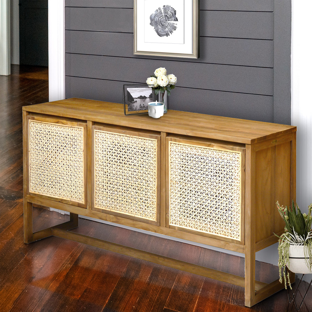 Recycled Teak Wood West Indies Rattan Buffet with 3 Doors by Chic Teak ...