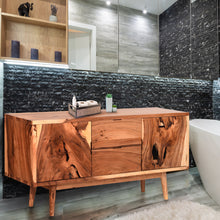 Misun Live Edge Suar Wood Bathroom Linen Cabinet with 2 doors, 2 drawers