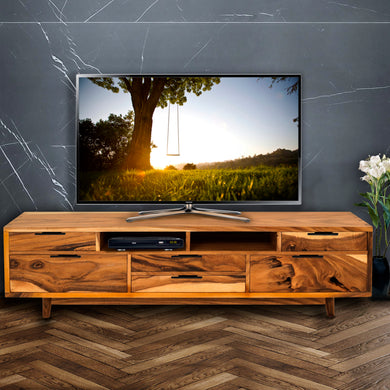Rimini Live Edge Suar Wood Cabinet/Media Center with 6 drawers