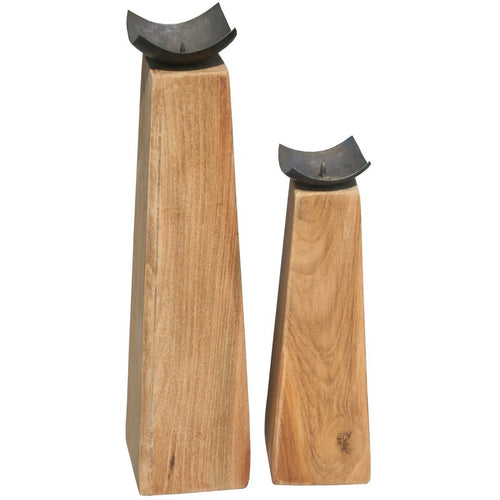 Prisma Recycled Teak Wood Candleholder, set of 2 - Chic Teak