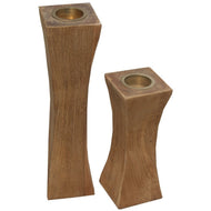Slim Recycled Teak Wood Candleholder, set of 2 - Chic Teak