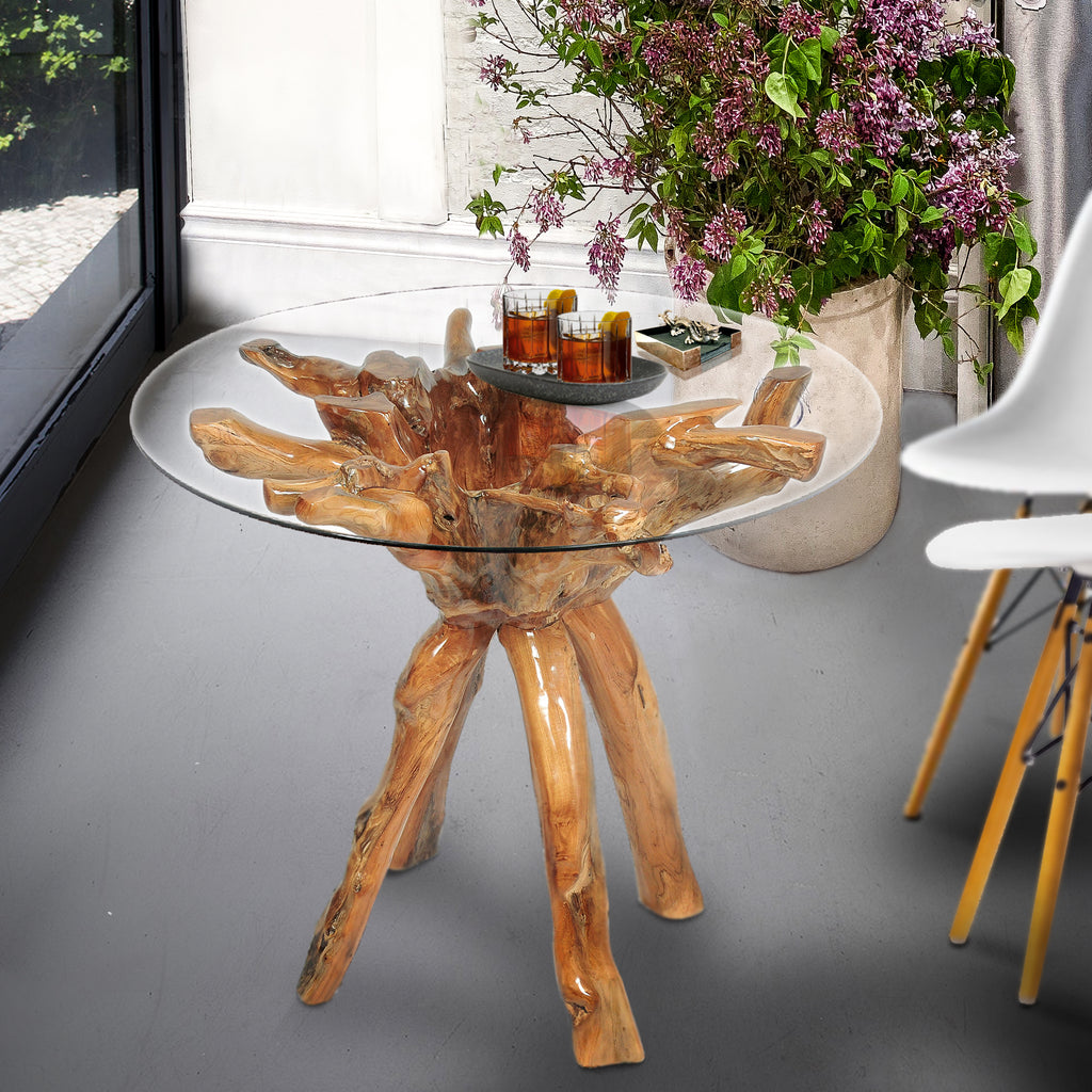Teak Wood Root Bar Table Including 36 Inch Round Glass Top by Chic Teak ...