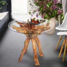 Teak Wood Root Bar Table Including 36 Inch Round Glass Top