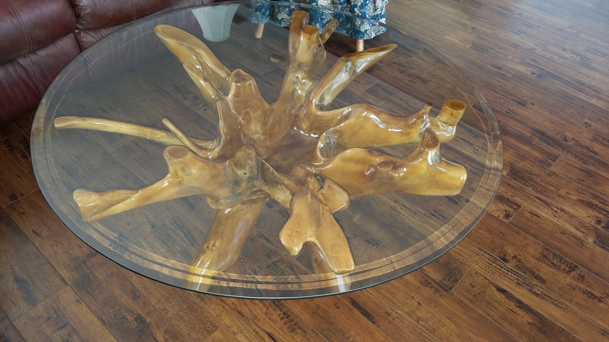 Teak Wood Root Coffee Table Including 43 Inch Round Glass Top by Chic ...