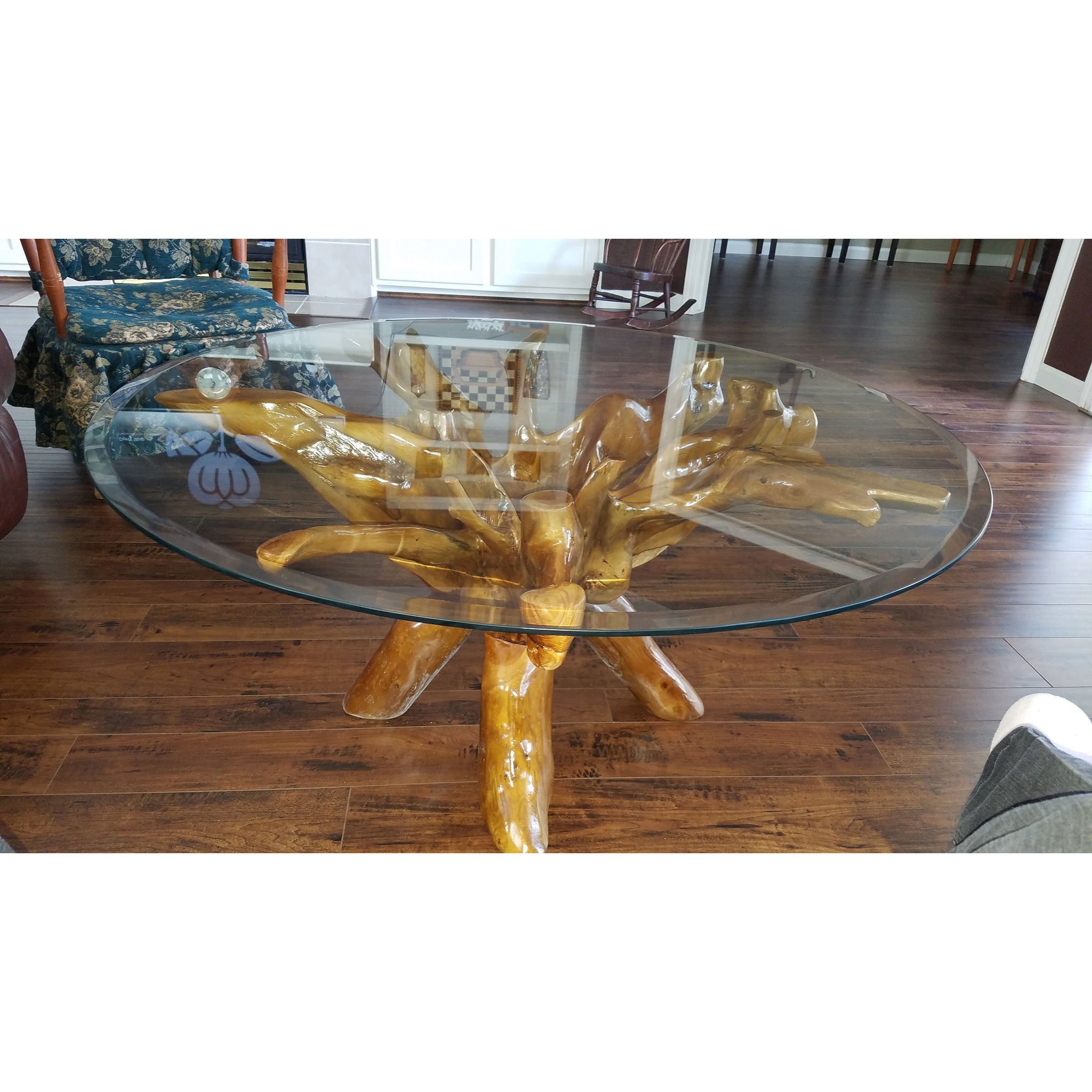 Teak Wood Root Coffee Table Including 43 Inch Round Glass Top by Chic ...