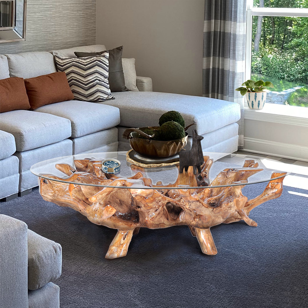 Teak Wood Root Coffee Table including a 63 Round Glass Top by Chic Teak  only $1,494.16