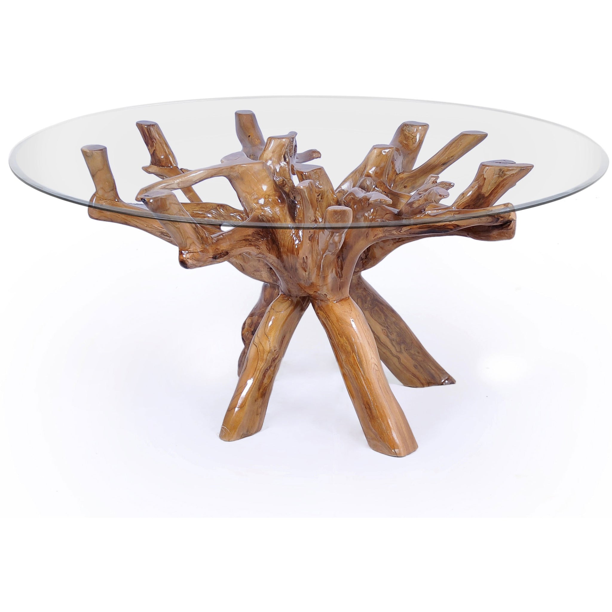 Teak Wood Root Dining Table Including a Round 48 Inch Glass Top by Chic ...
