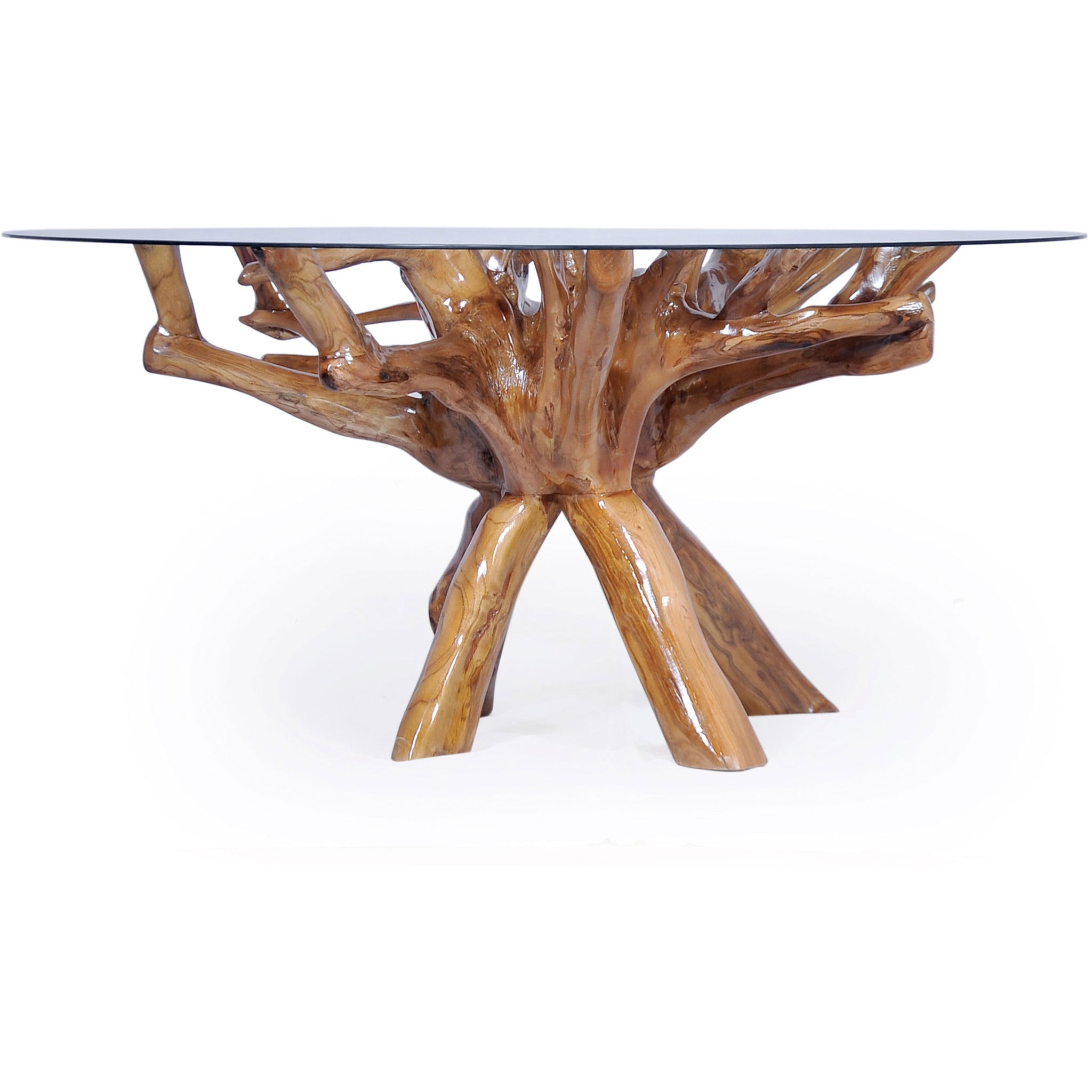 Teak Wood Root Dining Table Including a Round 48 Inch Glass Top by Chic ...
