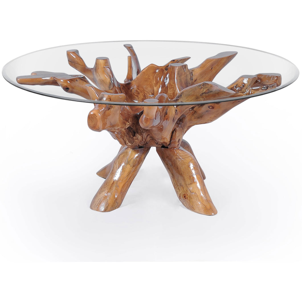 Teak Wood Root Dining Table Including 55 Inch Round Glass Top by Chic ...