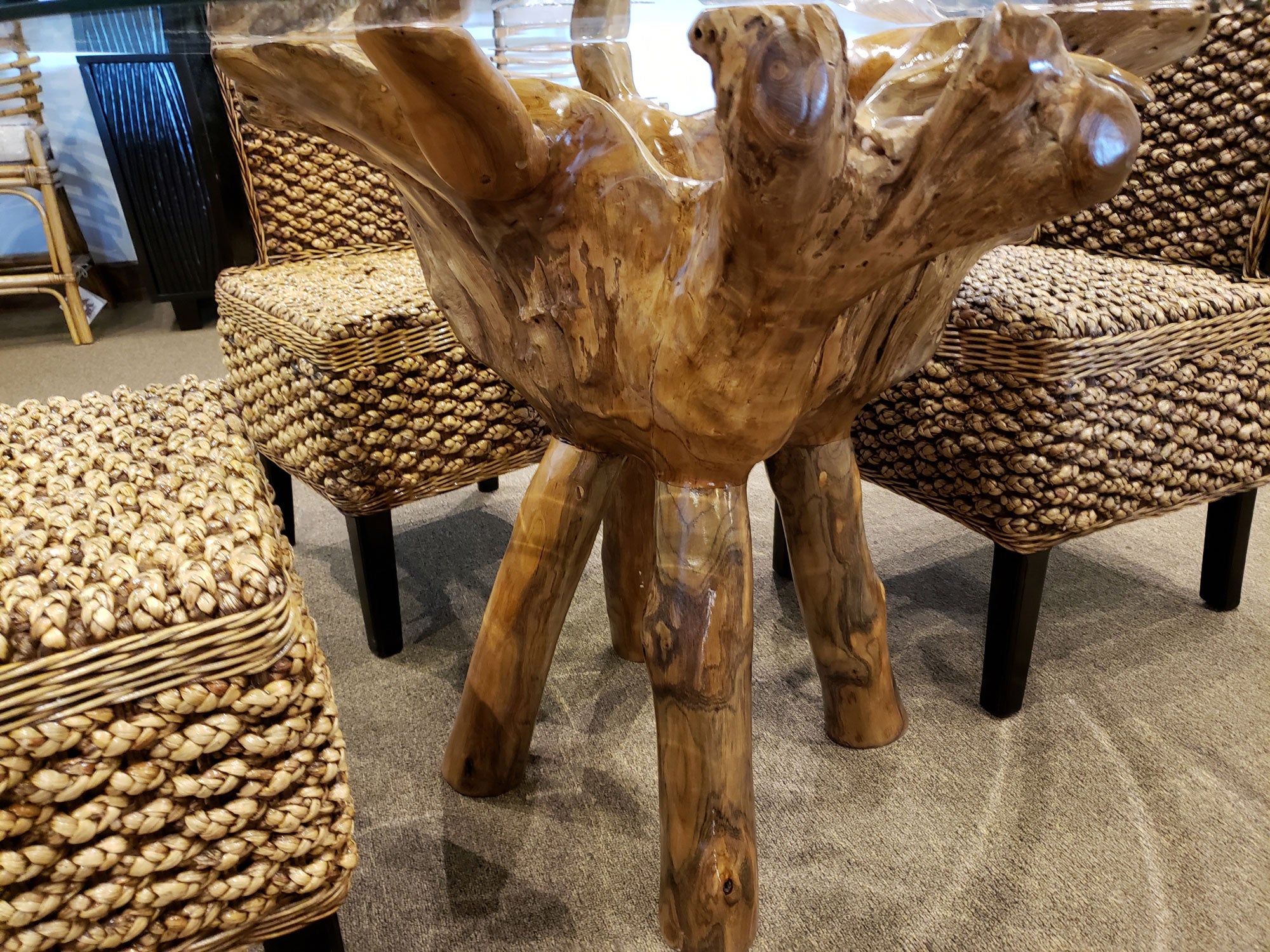 Teak Wood Root Dining Table Including a Round 48 Inch Glass Top by Chic ...