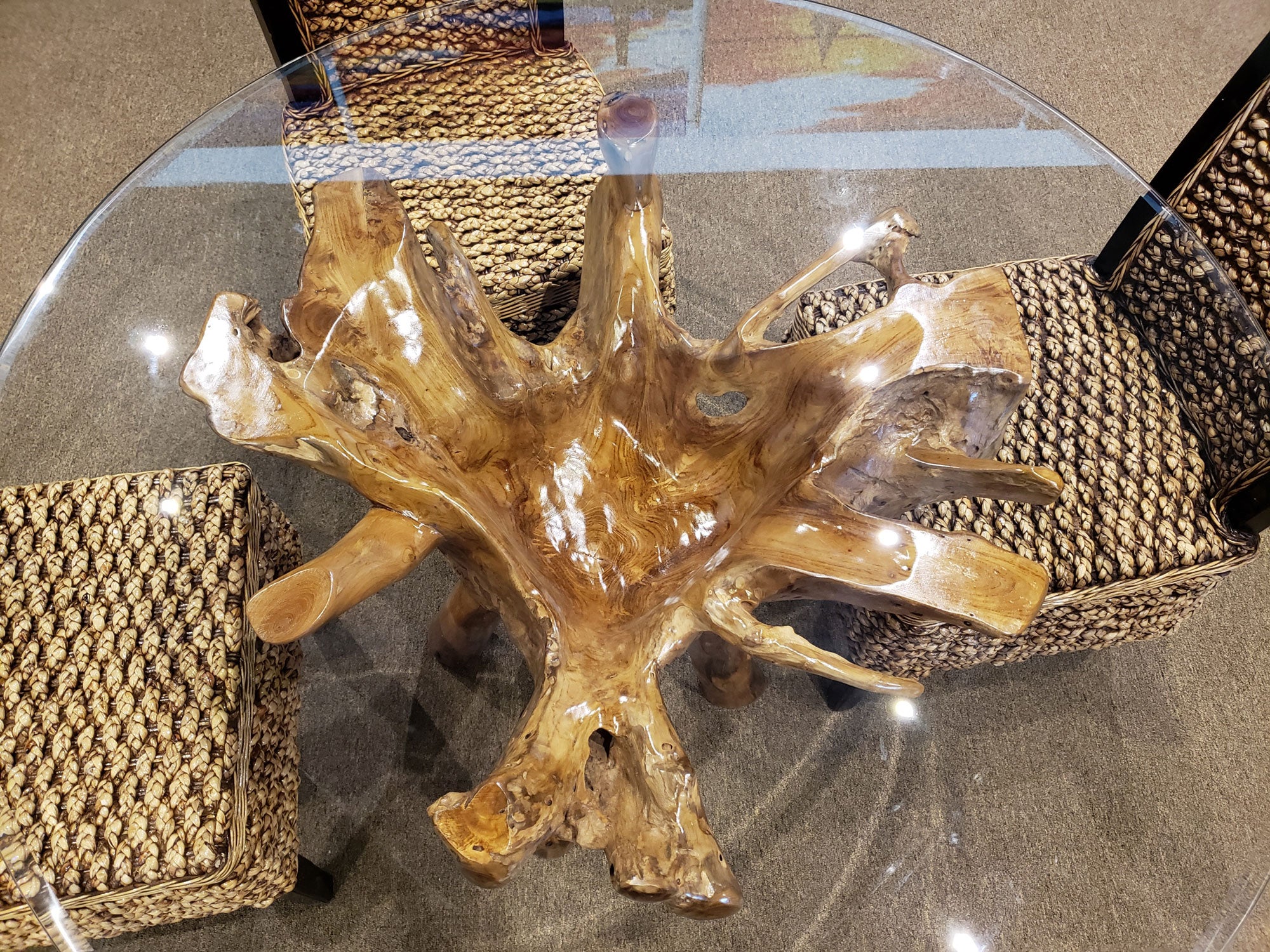 Teak Wood Root Dining Table Including a Round 48 Inch Glass Top by Chic ...