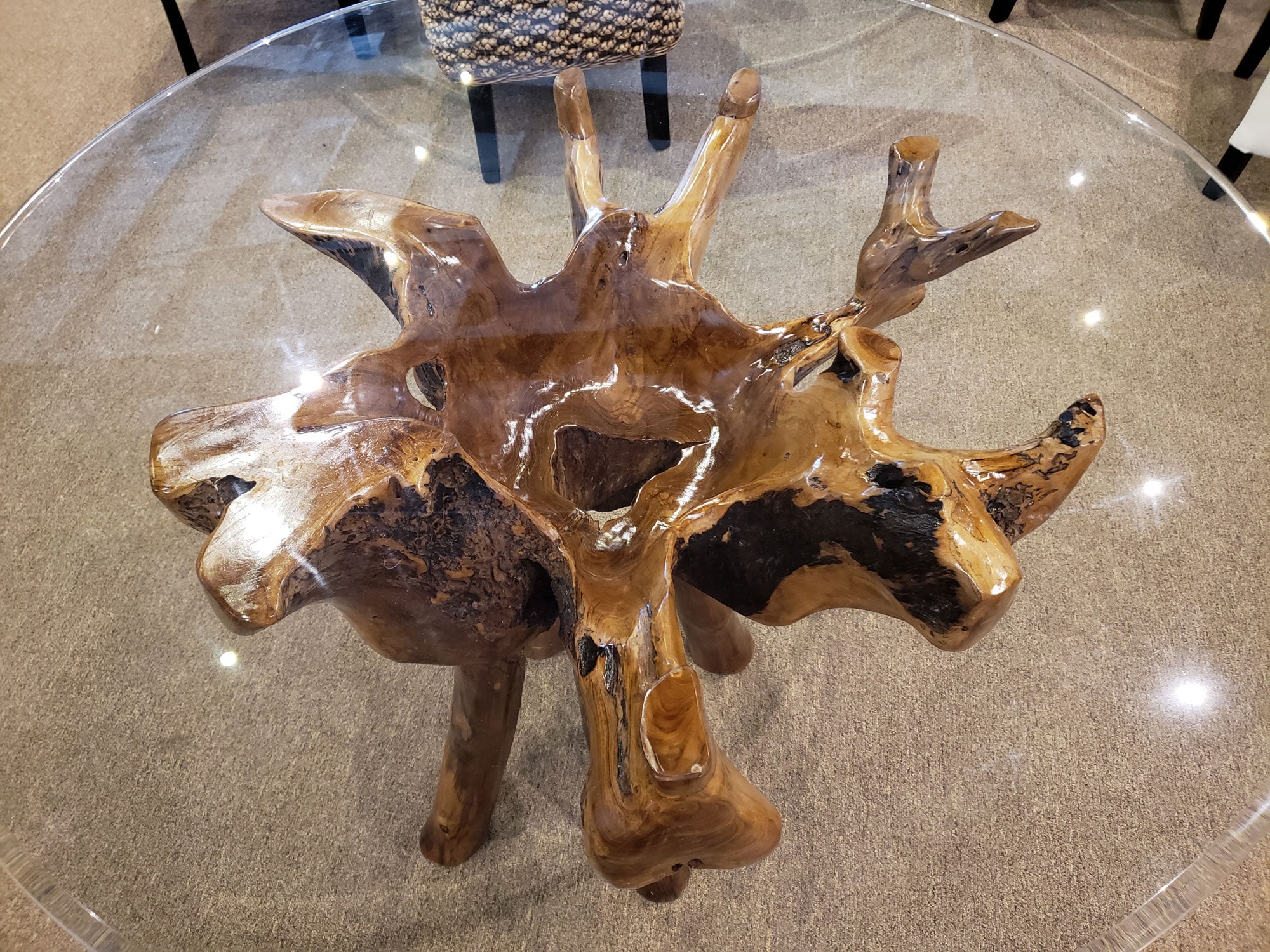 Teak Wood Root Dining Table Including a Round 48 Inch Glass Top by Chic ...