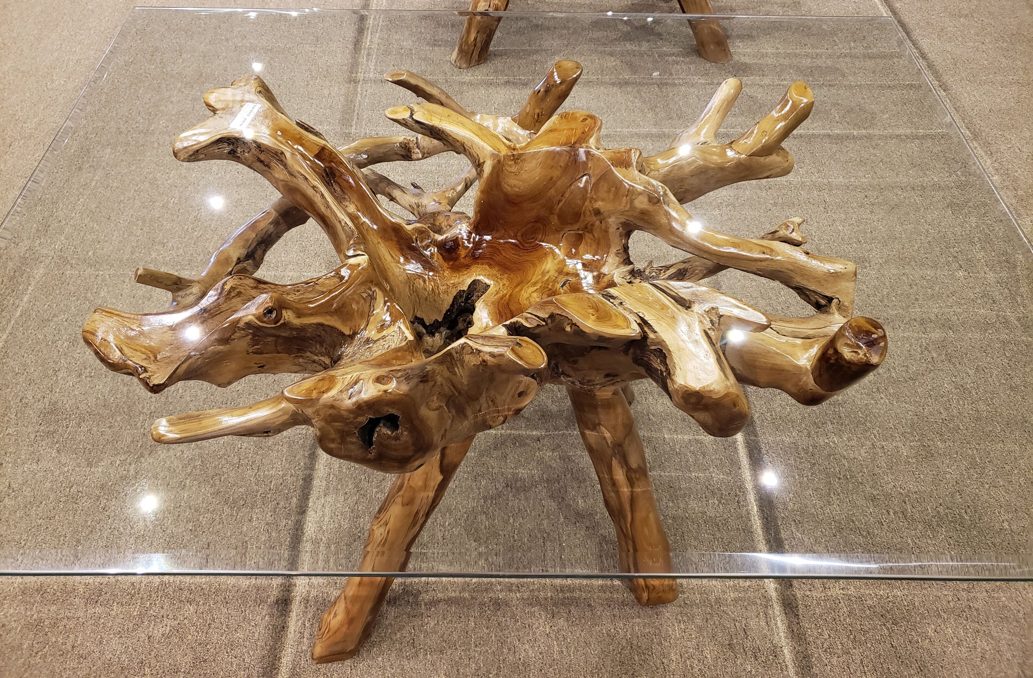 Teak Wood Root Dining Table with 43 inch Square Glass Top by Chic Teak ...