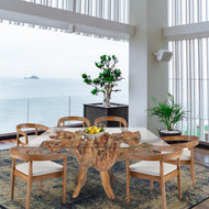 Teak Wood Root Dining Table Including a 55" x 43" Glass Top - Chic Teak