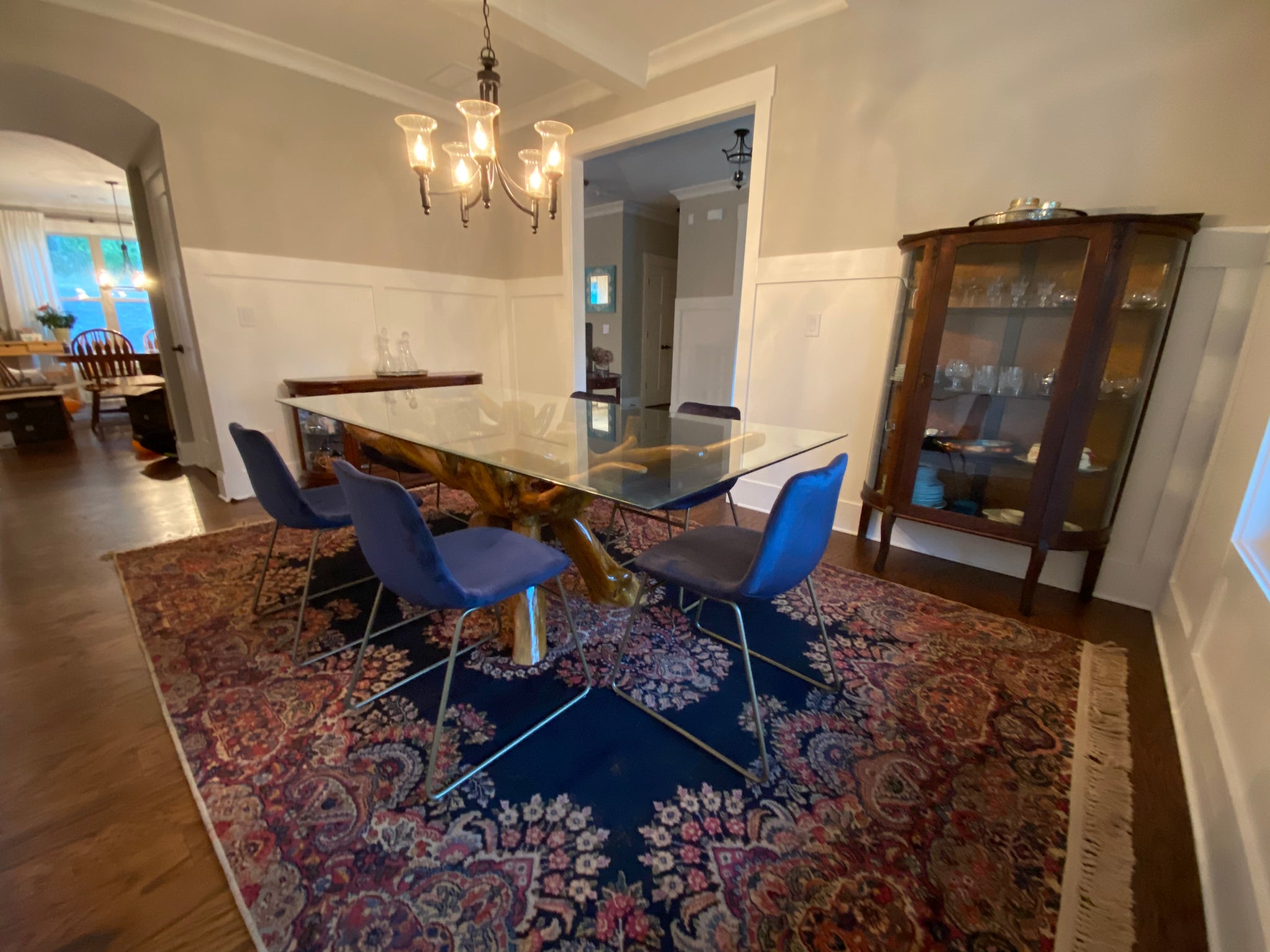Teak Wood Root Dining Table Including 87 x 43 Inch Glass Top by Chic ...