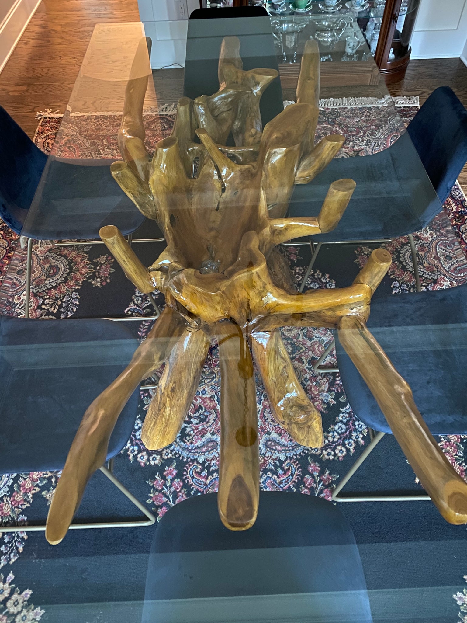 Teak Wood Root Dining Table Including 87 x 43 Inch Glass Top by Chic ...