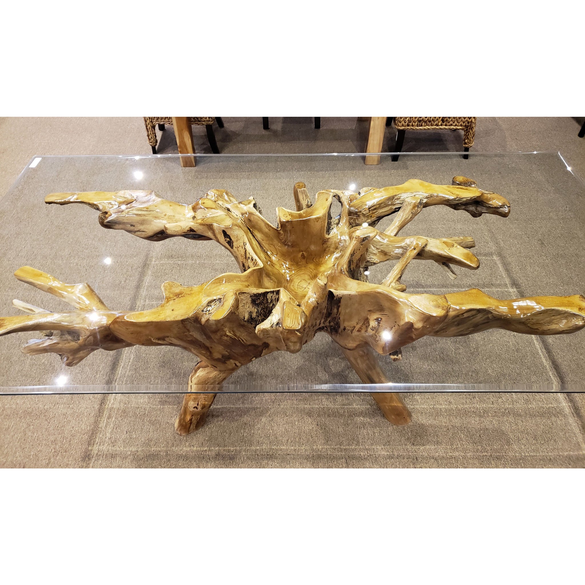 Teak Wood Root Dining Table Including 87 x 43 Inch Glass Top by Chic ...