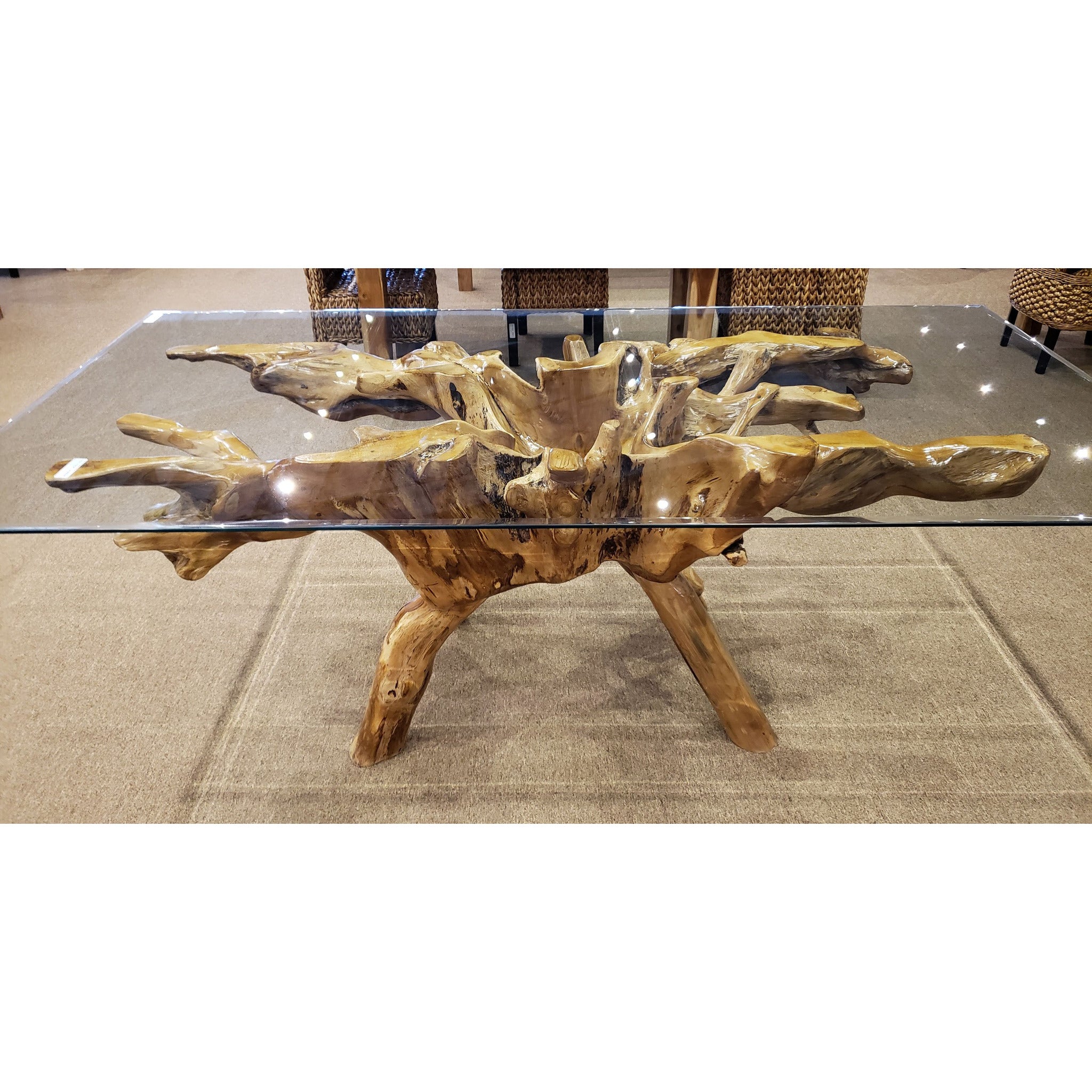 Teak Wood Root Dining Table Including 87 x 43 Inch Glass Top by Chic ...
