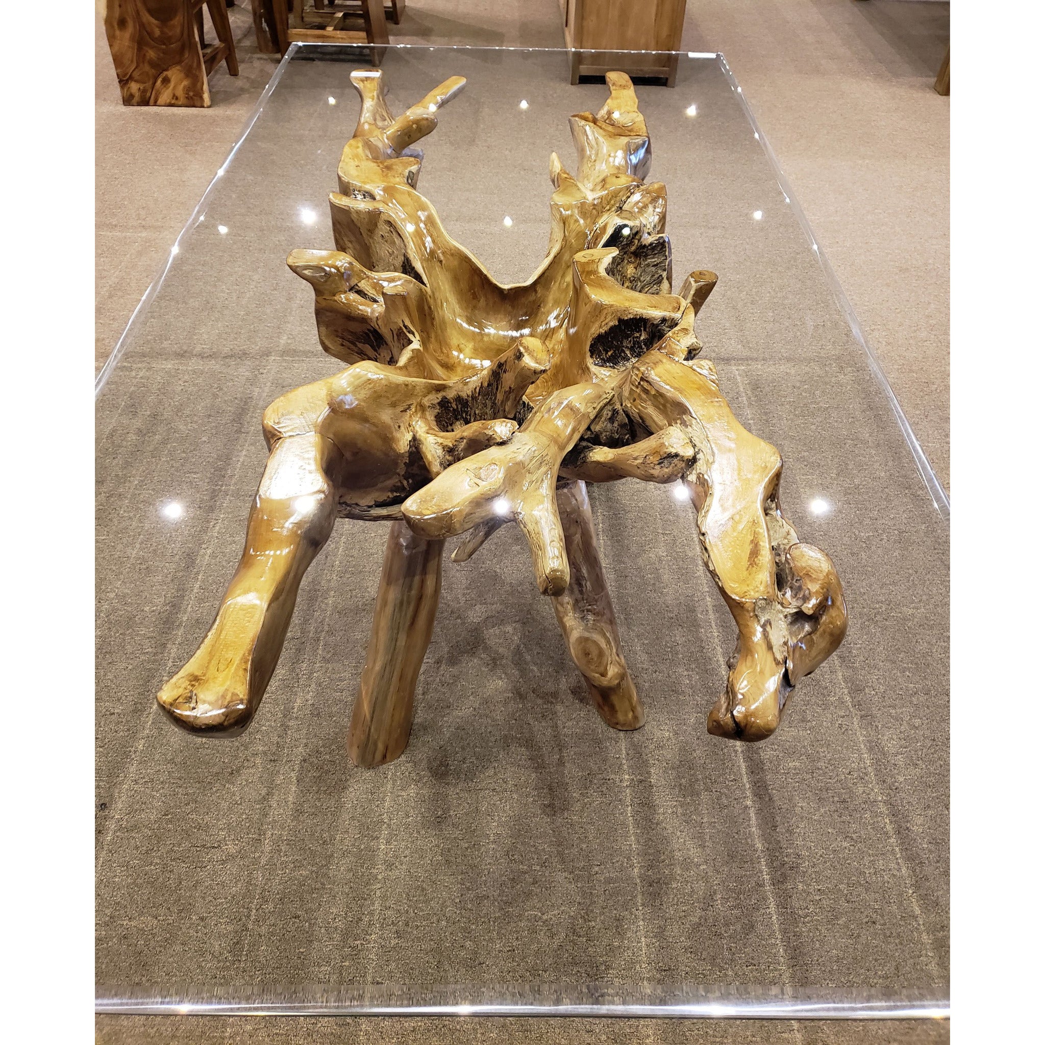 Teak Wood Root Dining Table Including 87 x 43 Inch Glass Top by Chic ...