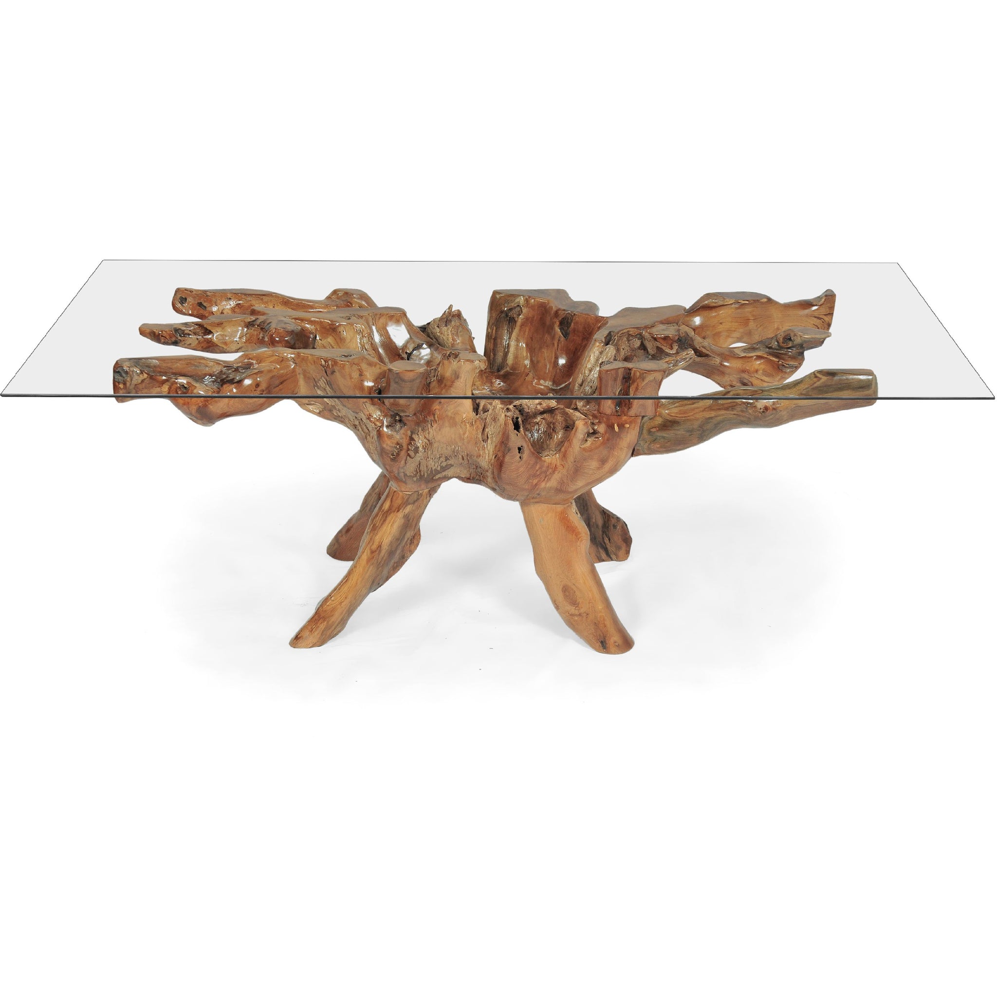 Teak Wood Root Dining Table Including 87 x 43 Inch Glass Top by Chic ...