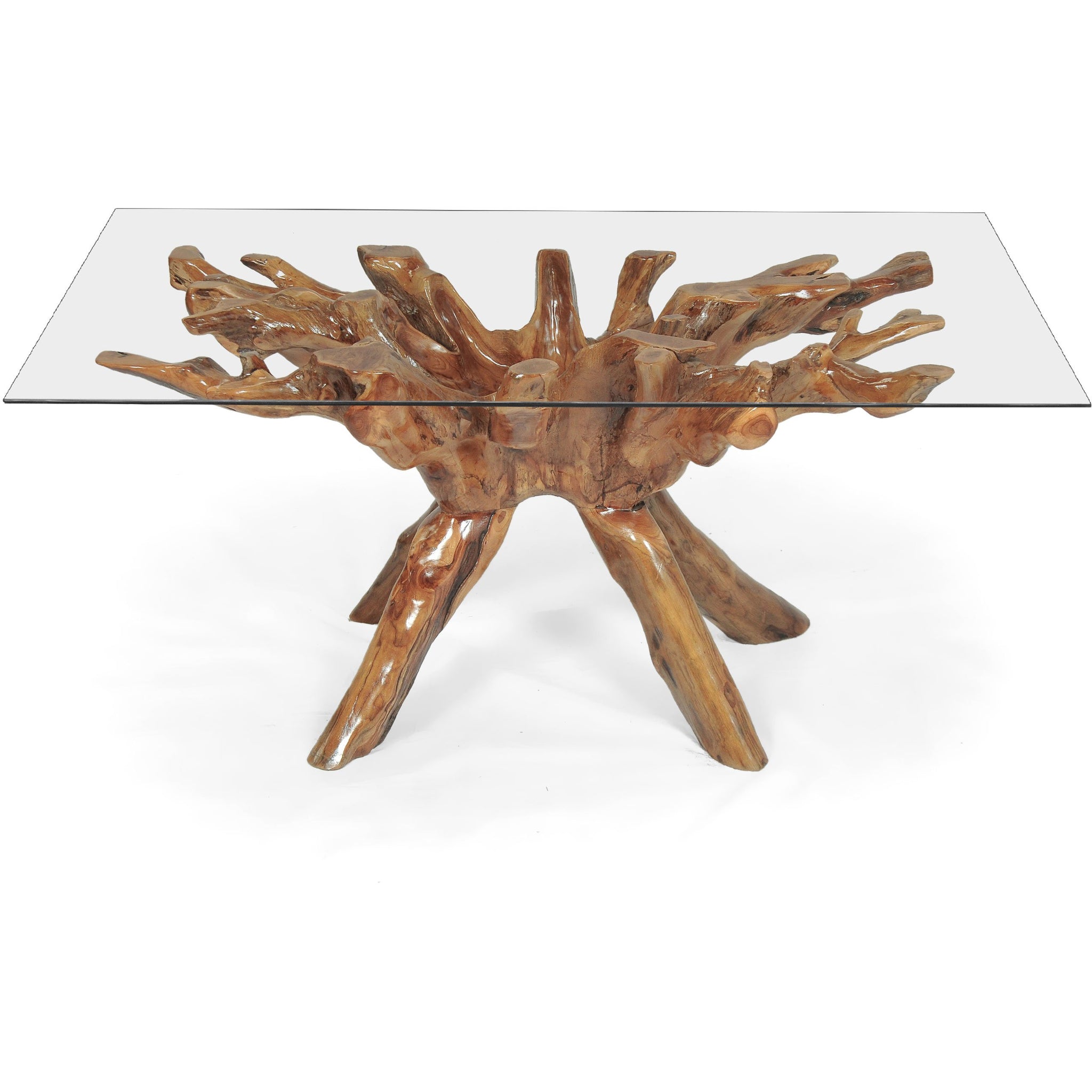 Teak Wood Root Dining Table Including 87 x 43 Inch Glass Top by Chic ...