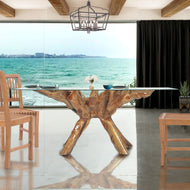 Teak Wood Root Dining Table Including a 71 x 40 Inch Glass Top - Chic Teak