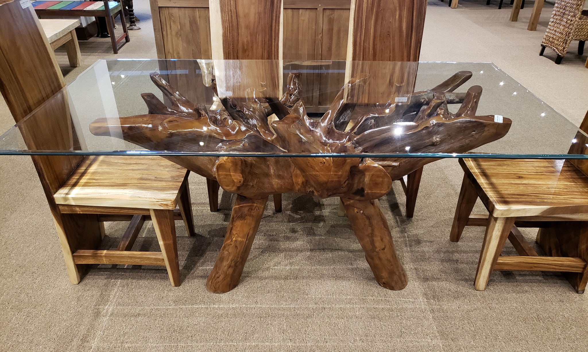 Teak Wood Root Dining Table Including a 71 x 40 Inch Glass Top by Chic ...