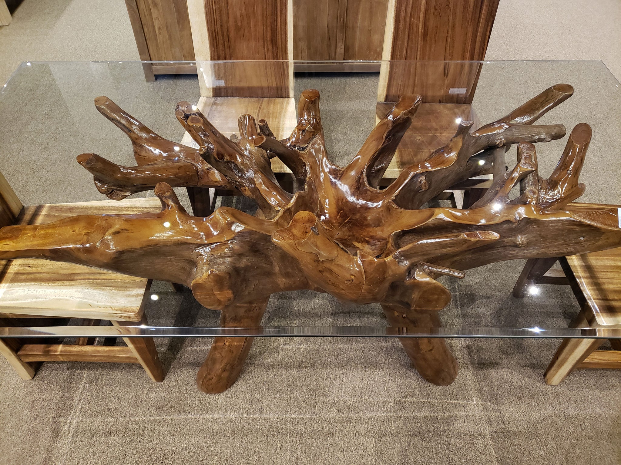 Teak Wood Root Dining Table Including a 71 x 40 Inch Glass Top by Chic ...