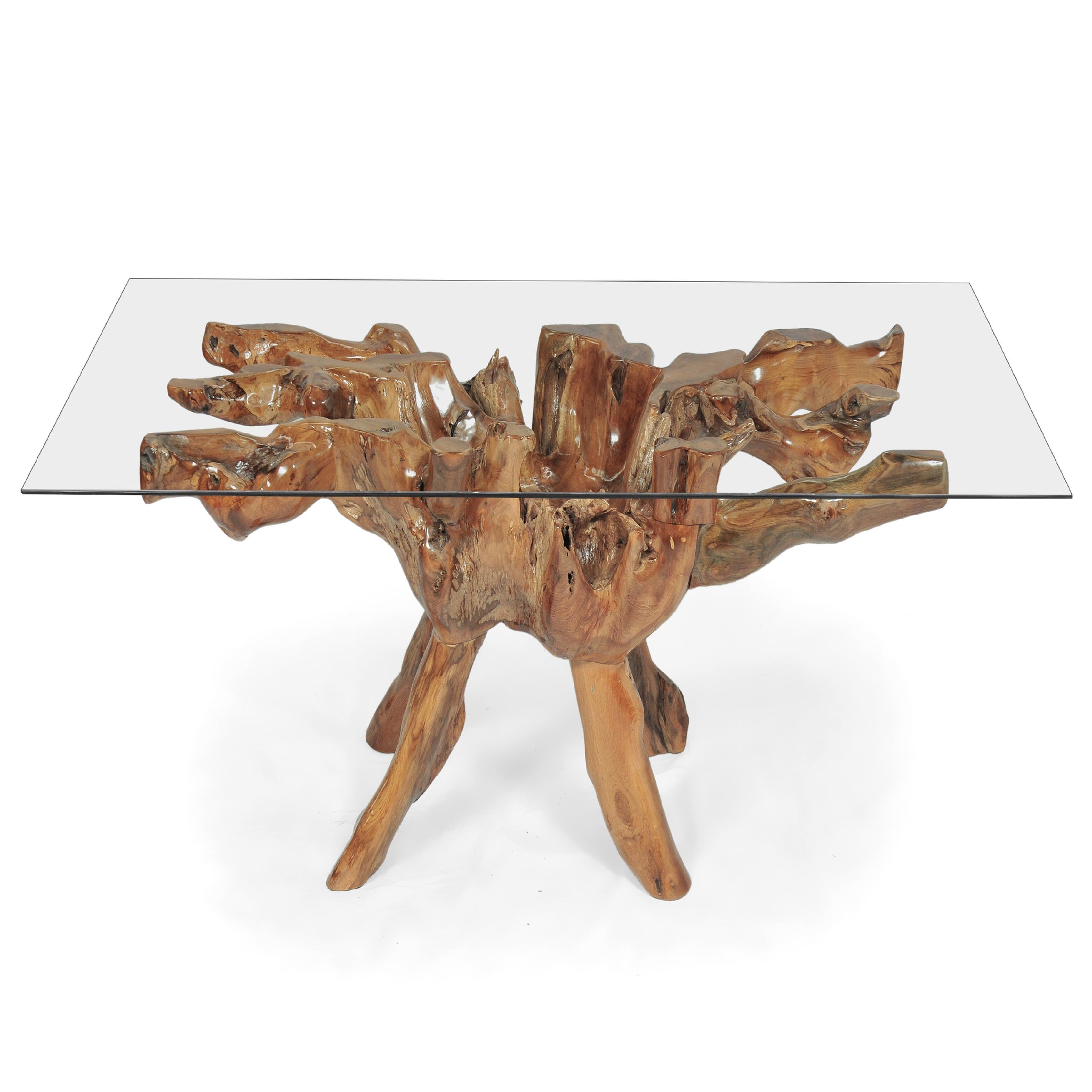 Teak Wood Root Dining Table with 55 inch Square Glass Top by Chic Teak ...