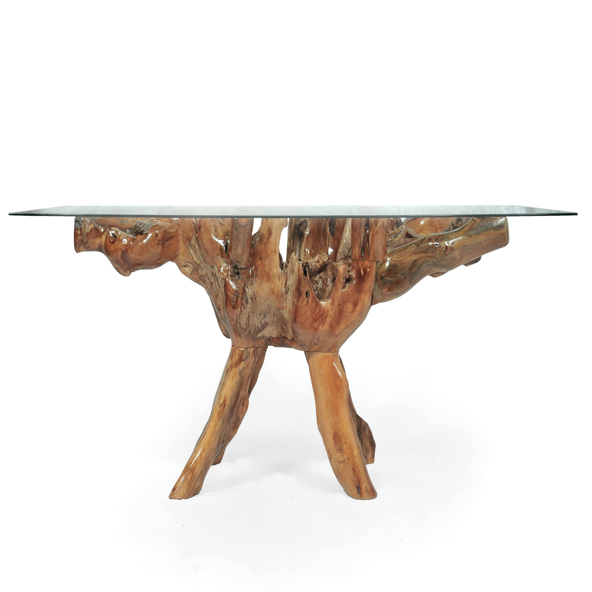 Teak Wood Root Dining Table with 55 inch Square Glass Top by Chic Teak ...