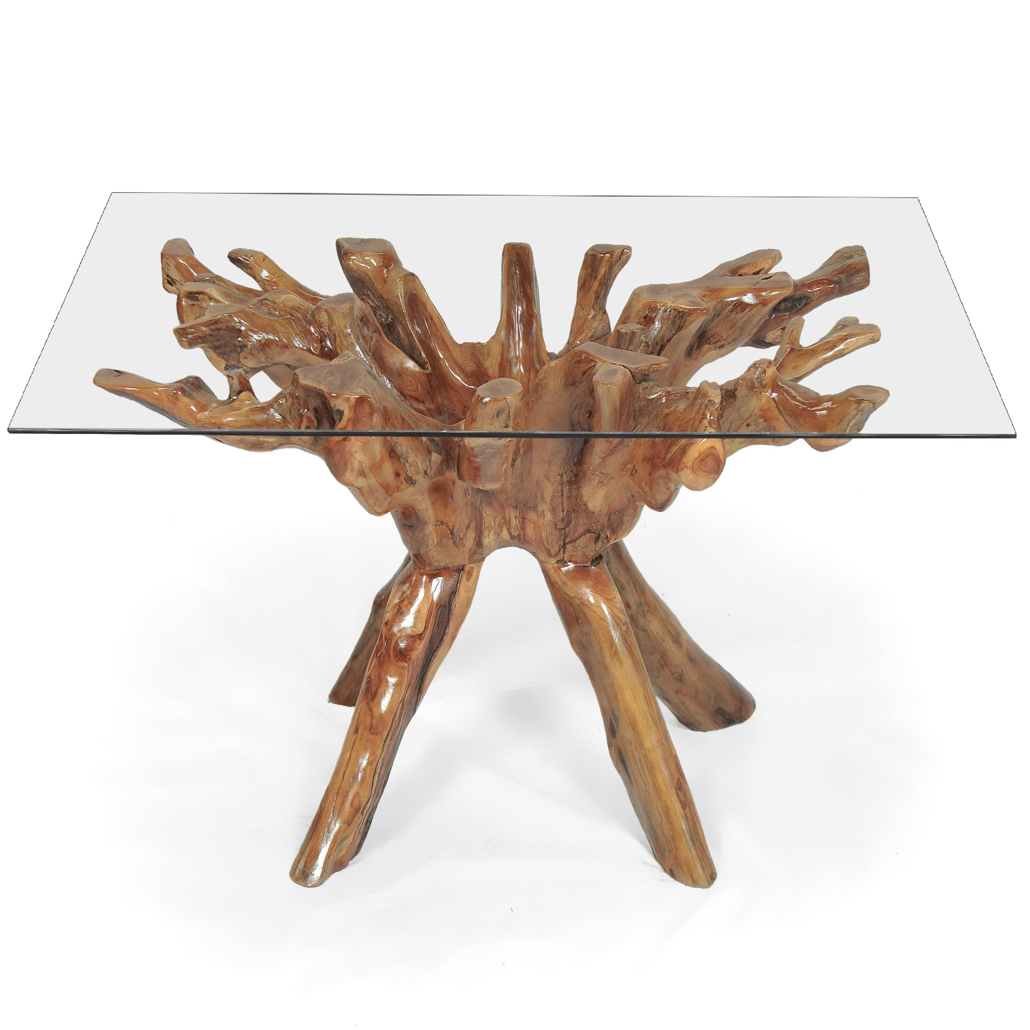 Teak Wood Root Dining Table with 55 inch Square Glass Top by Chic Teak ...