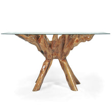 Teak Wood Root Dining Table with 55 inch Square Glass Top
