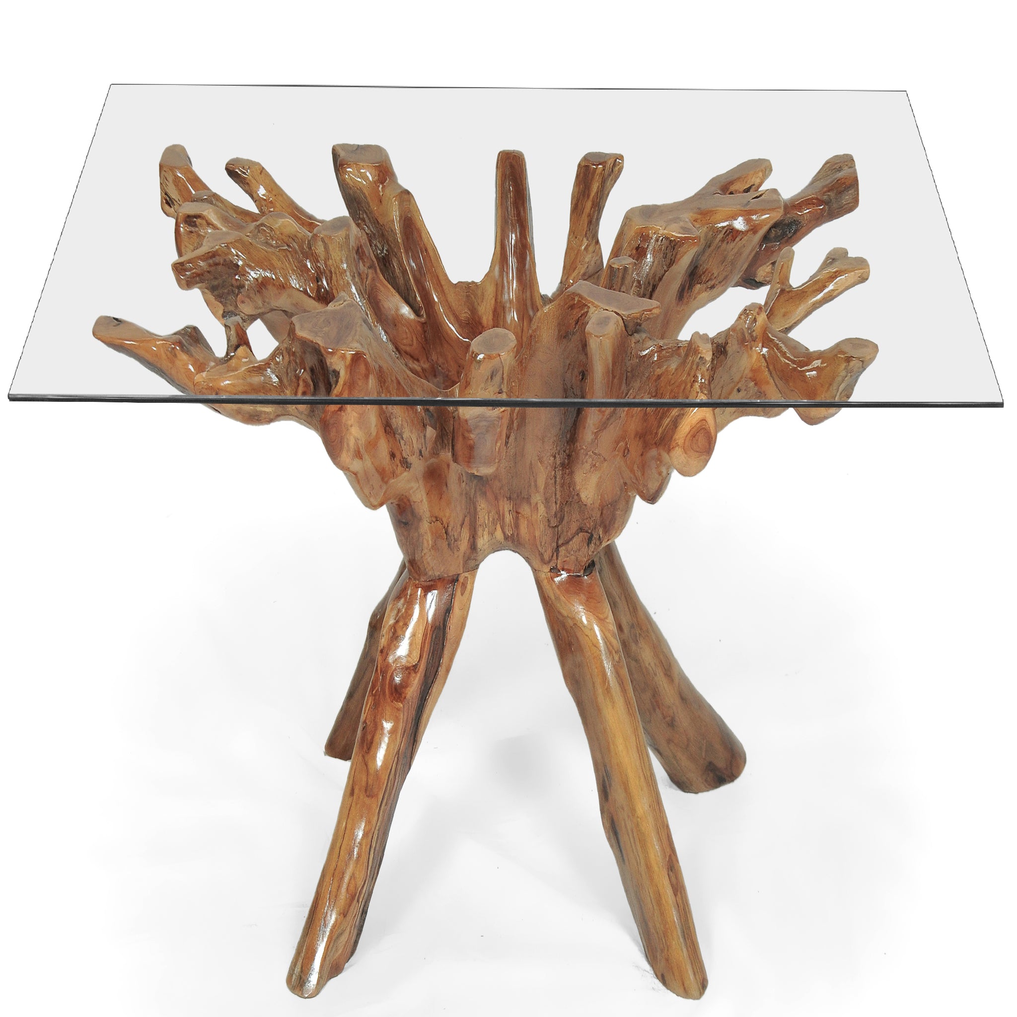 Teak Wood Root Dining Table with 43 inch Square Glass Top by Chic Teak ...