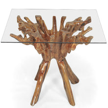 Teak Wood Root Dining Table with 43 inch Square Glass Top
