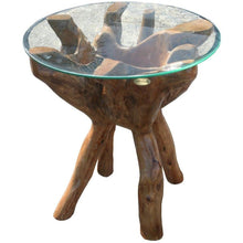 Teak Wood Root Side Table with 24" Round Glass Top - Chic Teak