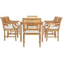 7 Piece Teak Wood Castle 63" Rectangular Medium Bistro Dining Set with 6 Arm Chairs